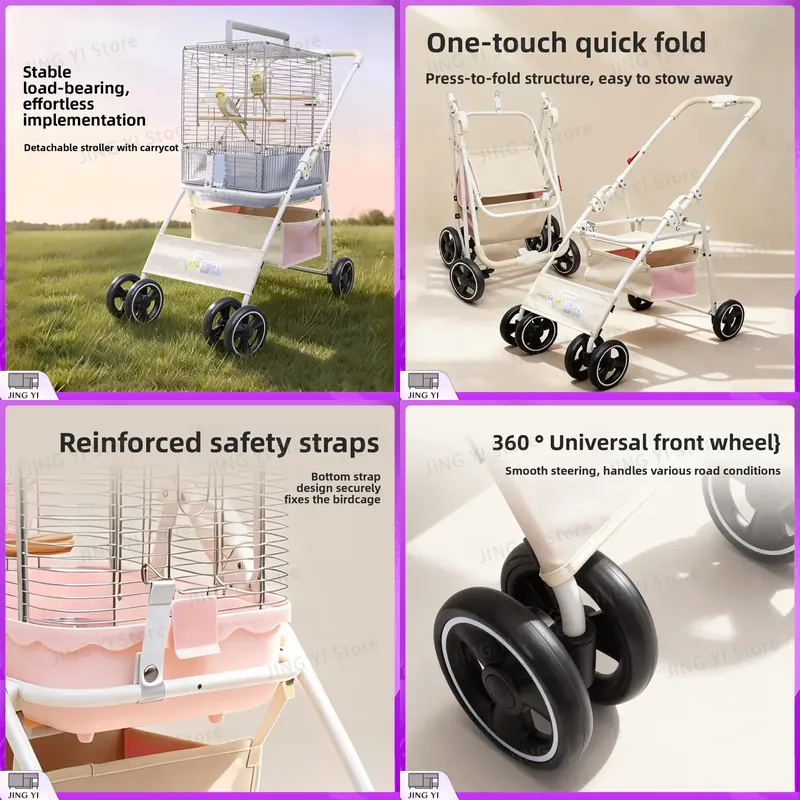 Pet Stroller Carrier - Katlanabilir Hafif Evcil Hayvan Arabası, Papağanlar,