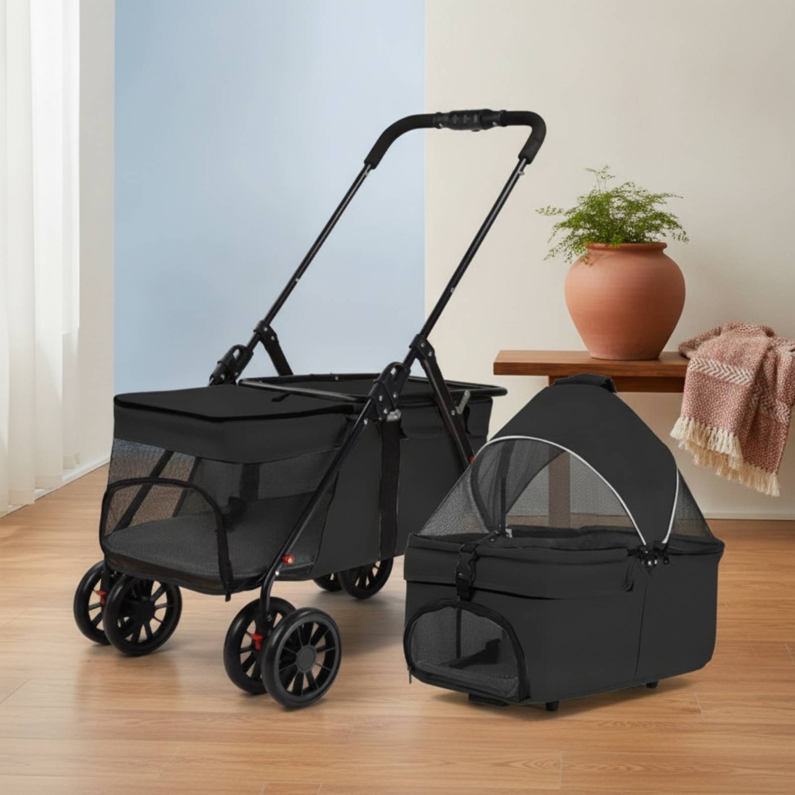 Pet Stroller Carrier - Çıkarılabilir Taşıyıcılı Evcil Hayvan Arabası, Taşınabilir